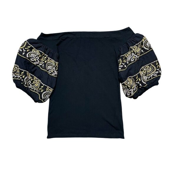 Free People Rock With It Black Embroidered Off-the-Shoulder Top Size XS - Picture 2 of 10